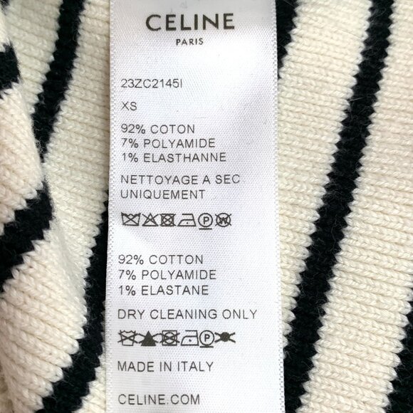 Celine Beige Striped Knitted Sweater W/ Gold Buttons & Round Neck XS 92% Cotton - Picture 4 of 7